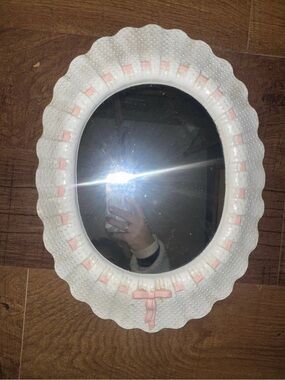 MCM Oval Decorative Wall Mirror with Pink Ribbon Trim